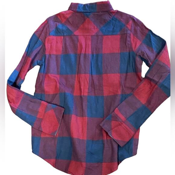 7 for All Mankind Girls Large Long Sleeve Tie waist red and blue plaid shirt - Picture 2 of 7